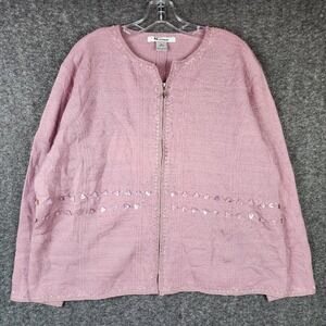 Nygard Cardigan Sweater Womens XL Wool Blend‎ Metallic Beaded Zip Front